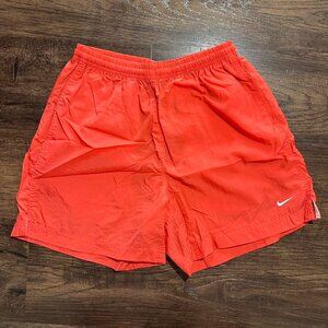 VINTAGE 90s NIKE Red Orange Nylon Swim Trunks Shorts - Small